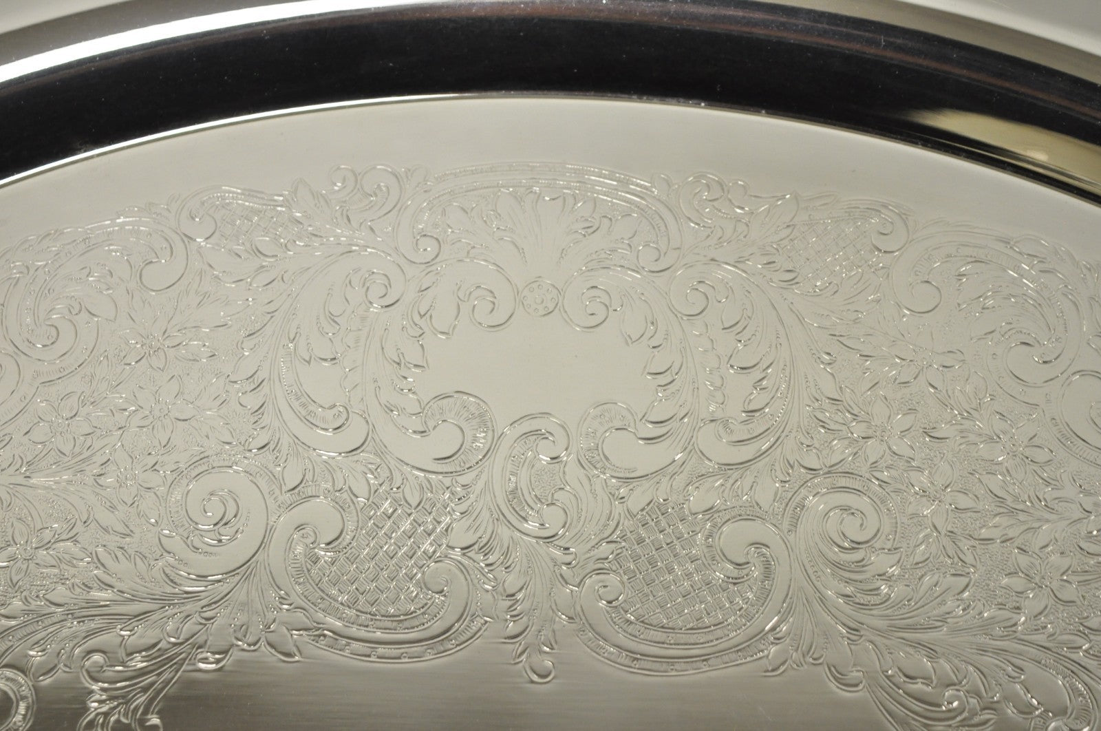 Vintage Extra Large Oval Silver Plated Serving Platter Bar Tray w/ Smoked Finish