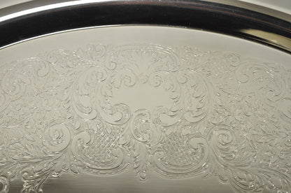 Vintage Extra Large Oval Silver Plated Serving Platter Bar Tray w/ Smoked Finish
