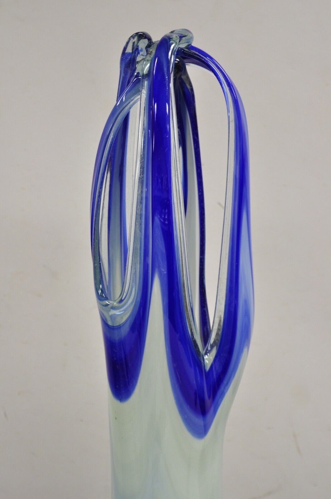 Vintage Murano Italy Mid Century Modern Blue Blown Glass 24" Centerpiece Vase