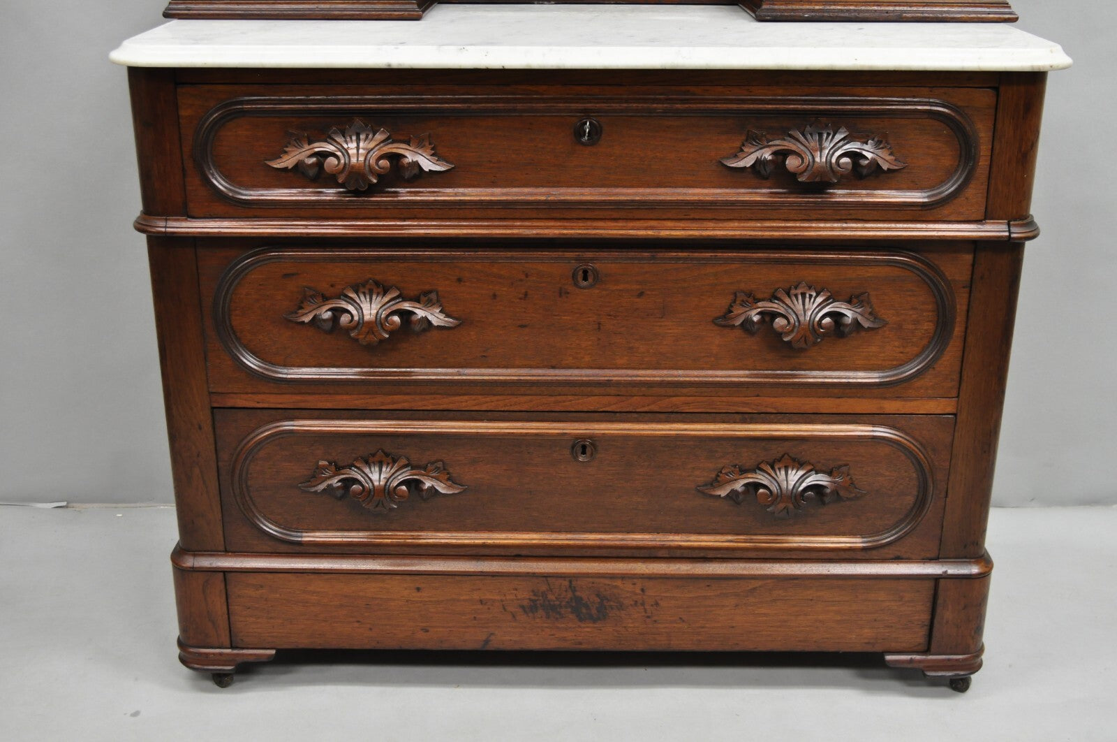 Antique Eastlake Victorian Carved Walnut Marble Washstand Dresser with Mirror