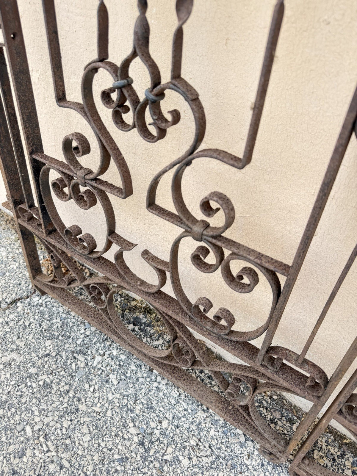 Antique Spanish Renaissance Scrolling Wrought Iron 57 x 47 Garden Entry Gate Set