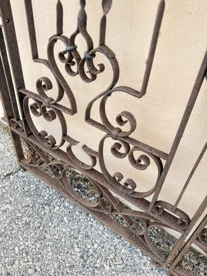 Antique Spanish Renaissance Scrolling Wrought Iron 57 x 47 Garden Entry Gate Set