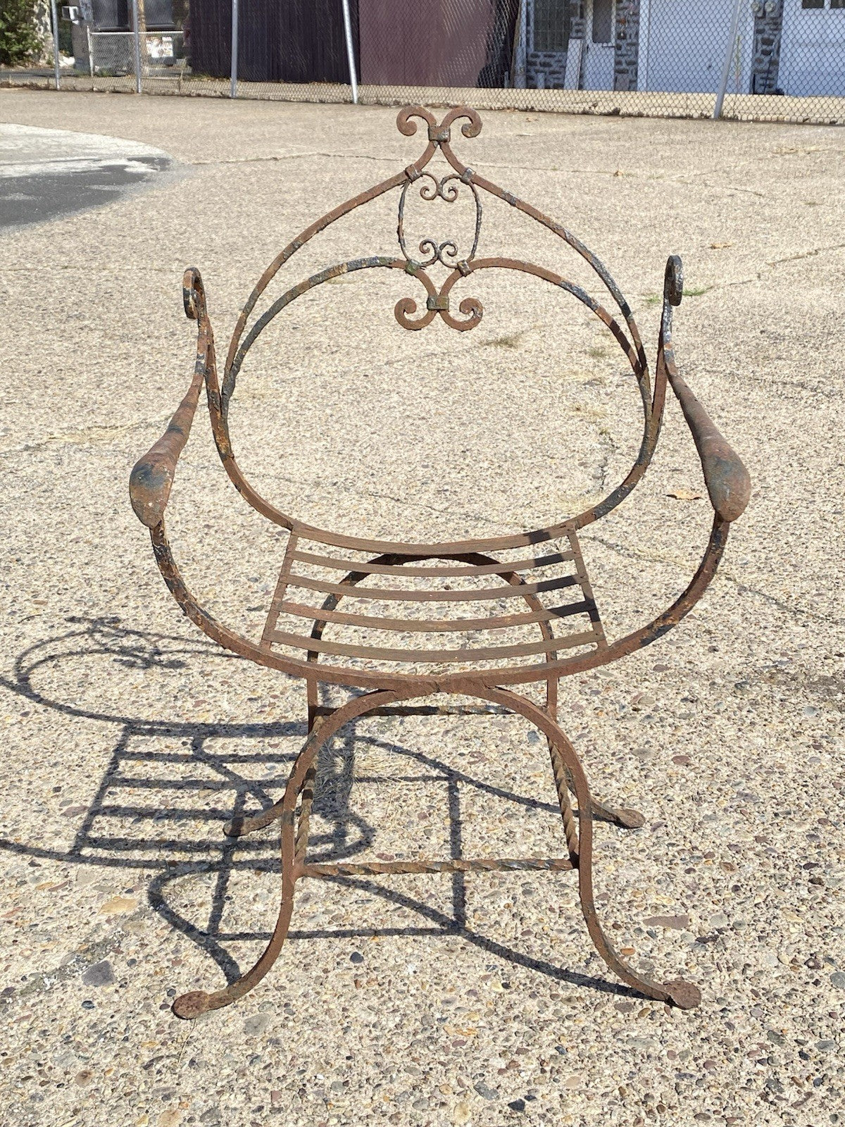Antique Spanish Renaissance Wrought Iron Curule Savonarola Throne Arm Chair