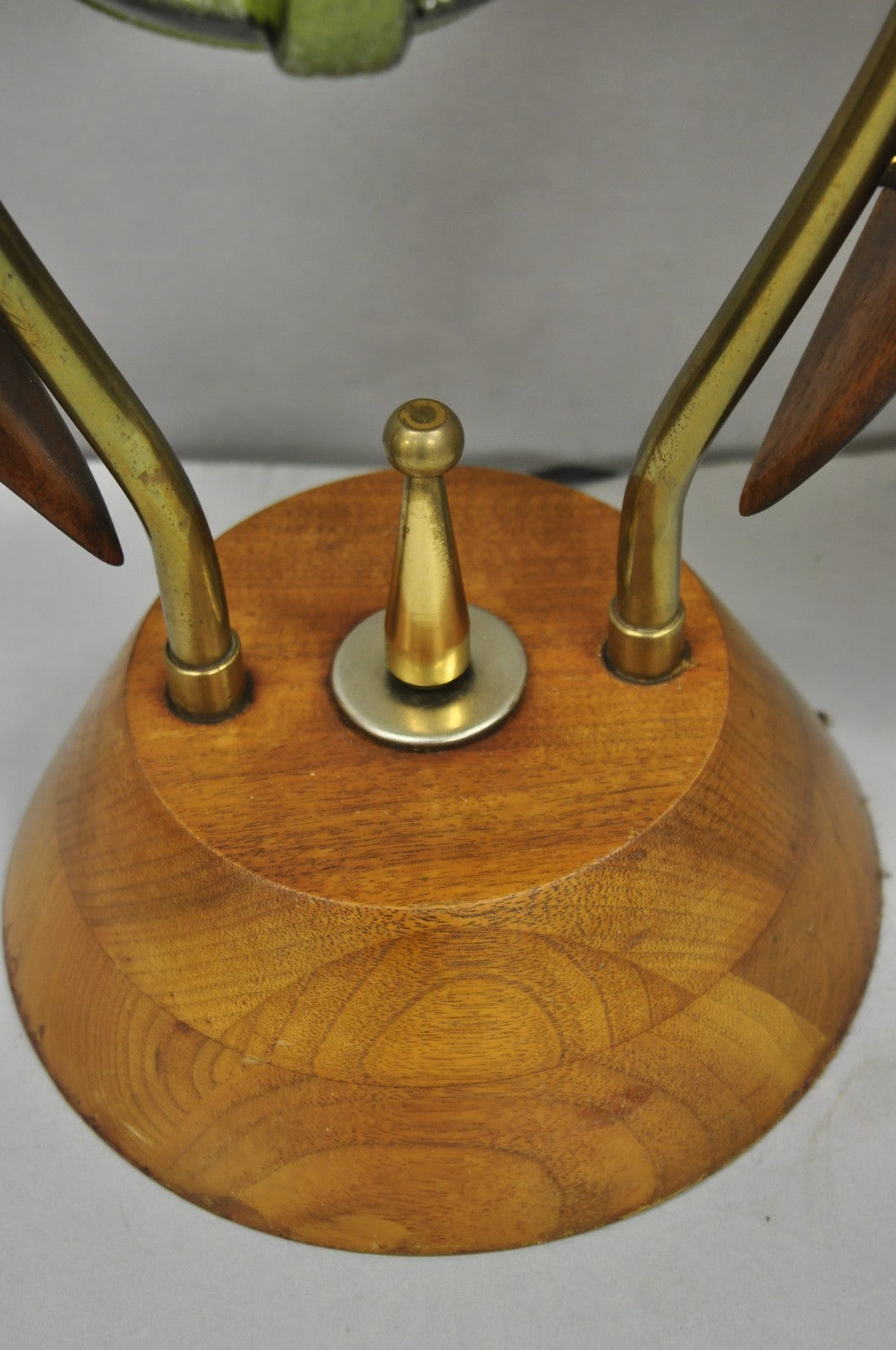 Vintage Mid Century Modern Walnut Tulip Flower Glass Shade Table Lamps - a Pair