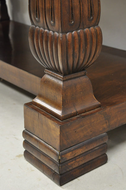 Antique French Empire Mahogany White Marble Top Console Hall Table w/ Drawer