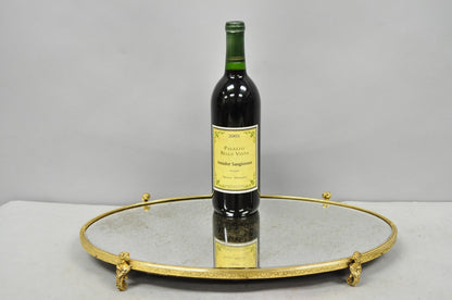 Vintage Hollywood Regency Gold Maiden Bust Oval Beveled Glass Mirror Vanity Tray
