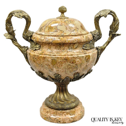 Vintage Bronze and Marble French Baroque Style Lidded Urn Centerpiece Cassolette