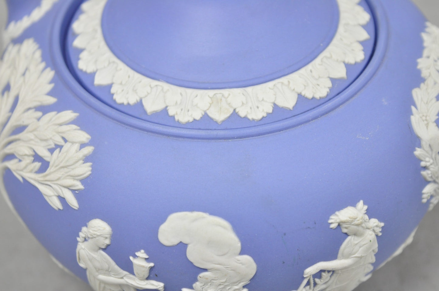 Antique Wedgwood Blue Jasperware Tea Set w/ Tea Pot Creamer Sugar Bowl 3 Pc Set