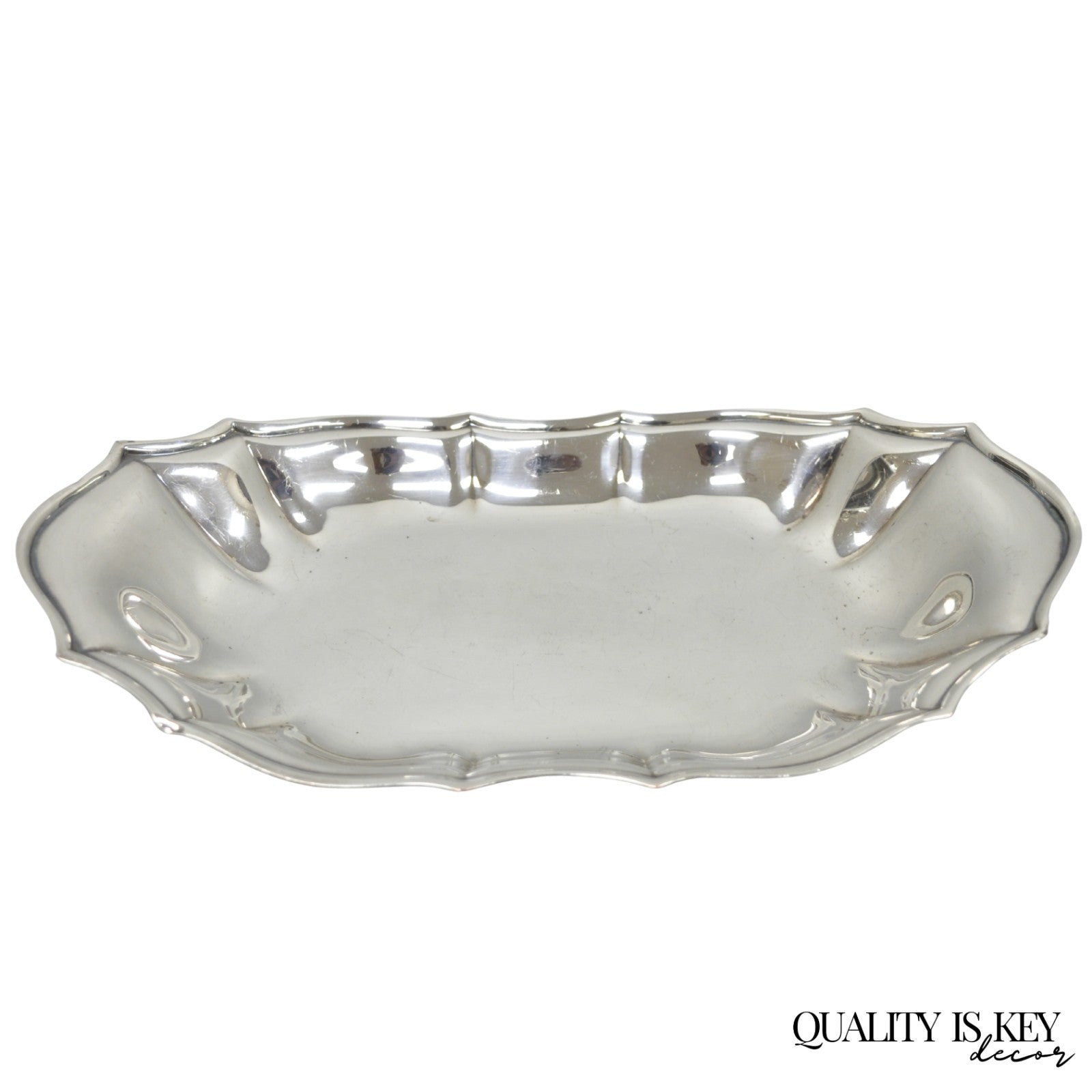 Vintage English Victorian Style Scalloped Oval Narrow Silver Plated Trinket Dish