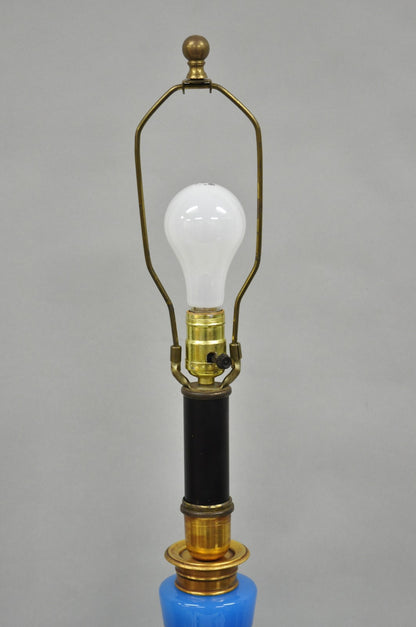 Vintage Chinoiserie James Mont Style Blue Glass Gold Gilt Tall Table Lamp