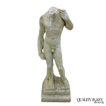Antique Cast Stone Concrete Small 24" Nude Garden Statue Sculpture of David