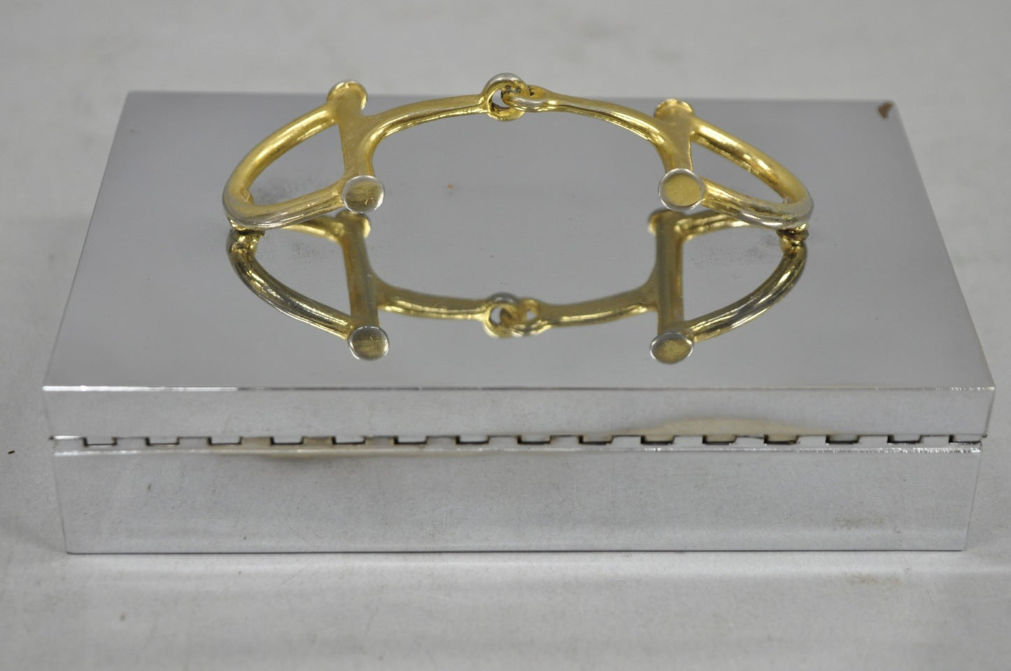 Vintage Brass Horsebit Silver Plated Gucci Style Cigarette Snuff Box Casket