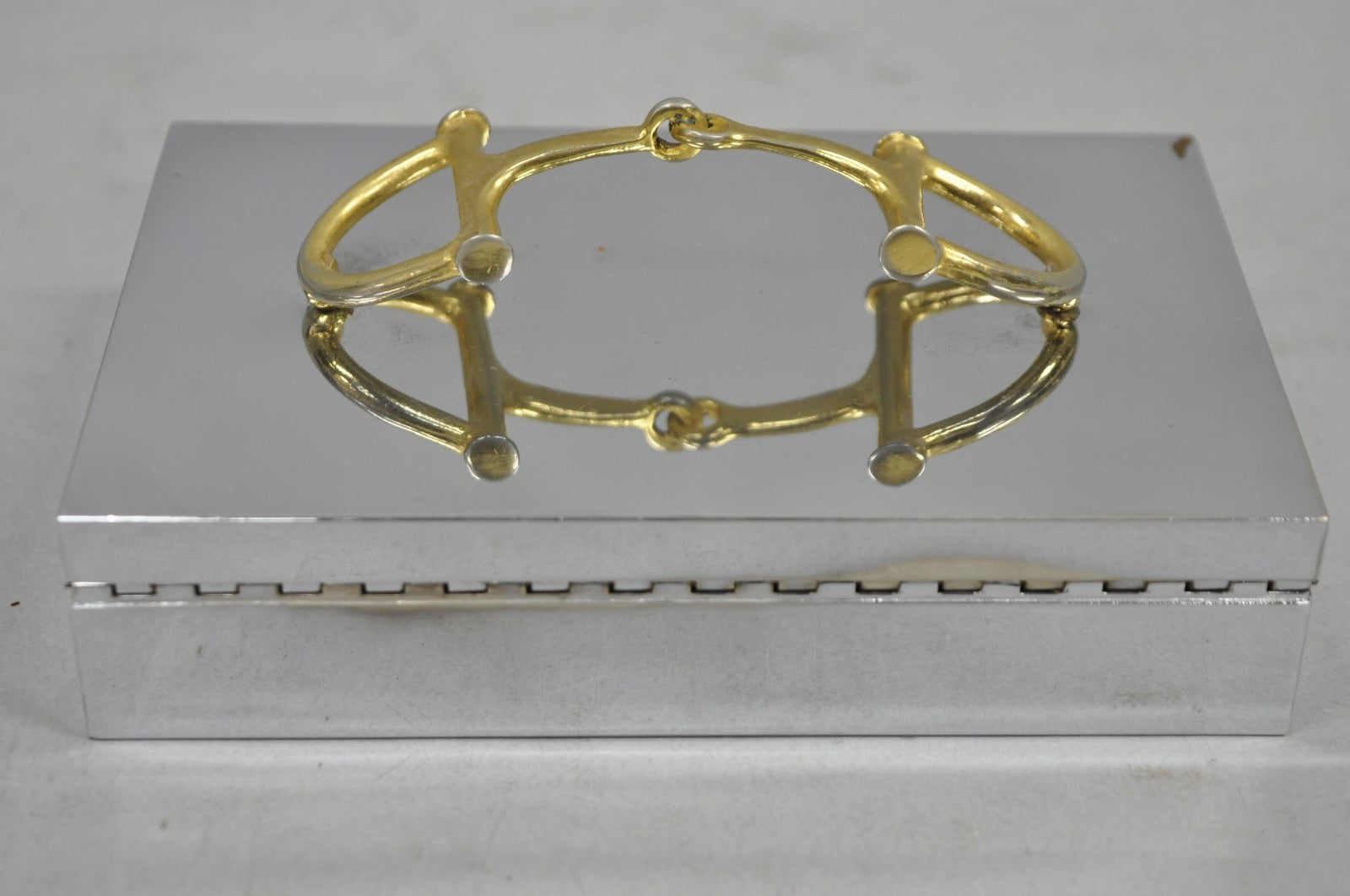 Vintage Brass Horsebit Silver Plated Gucci Style Cigarette Snuff Box Casket