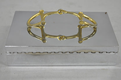 Vintage Brass Horsebit Silver Plated Gucci Style Cigarette Snuff Box Casket