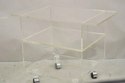 Vintage Clear Lucite Acrylic Mid Century Modern Rolling Side Tables - a Pair
