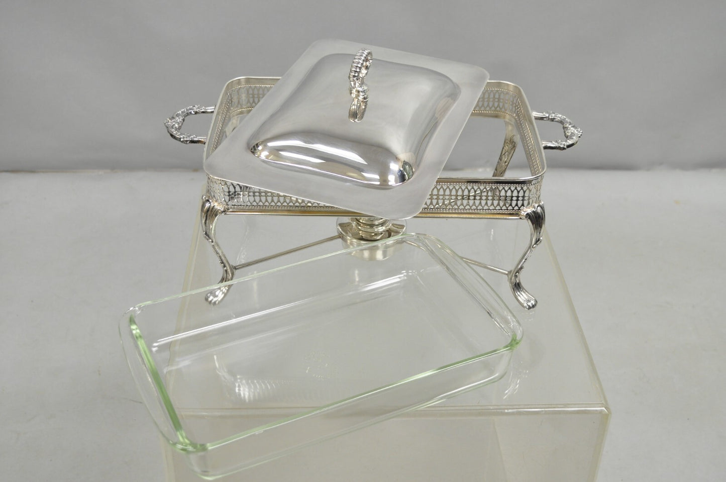 Vintage Sheffield USA Victorian Silver Plated Chafing Dish Buffet Food Warmer