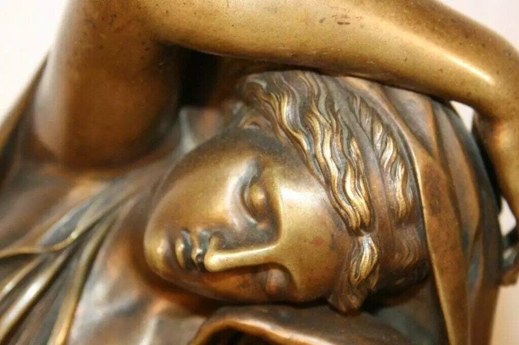 19th C. Georges Bareau French Bronze Marble Sleeping Ariadne Statue Sculpture
