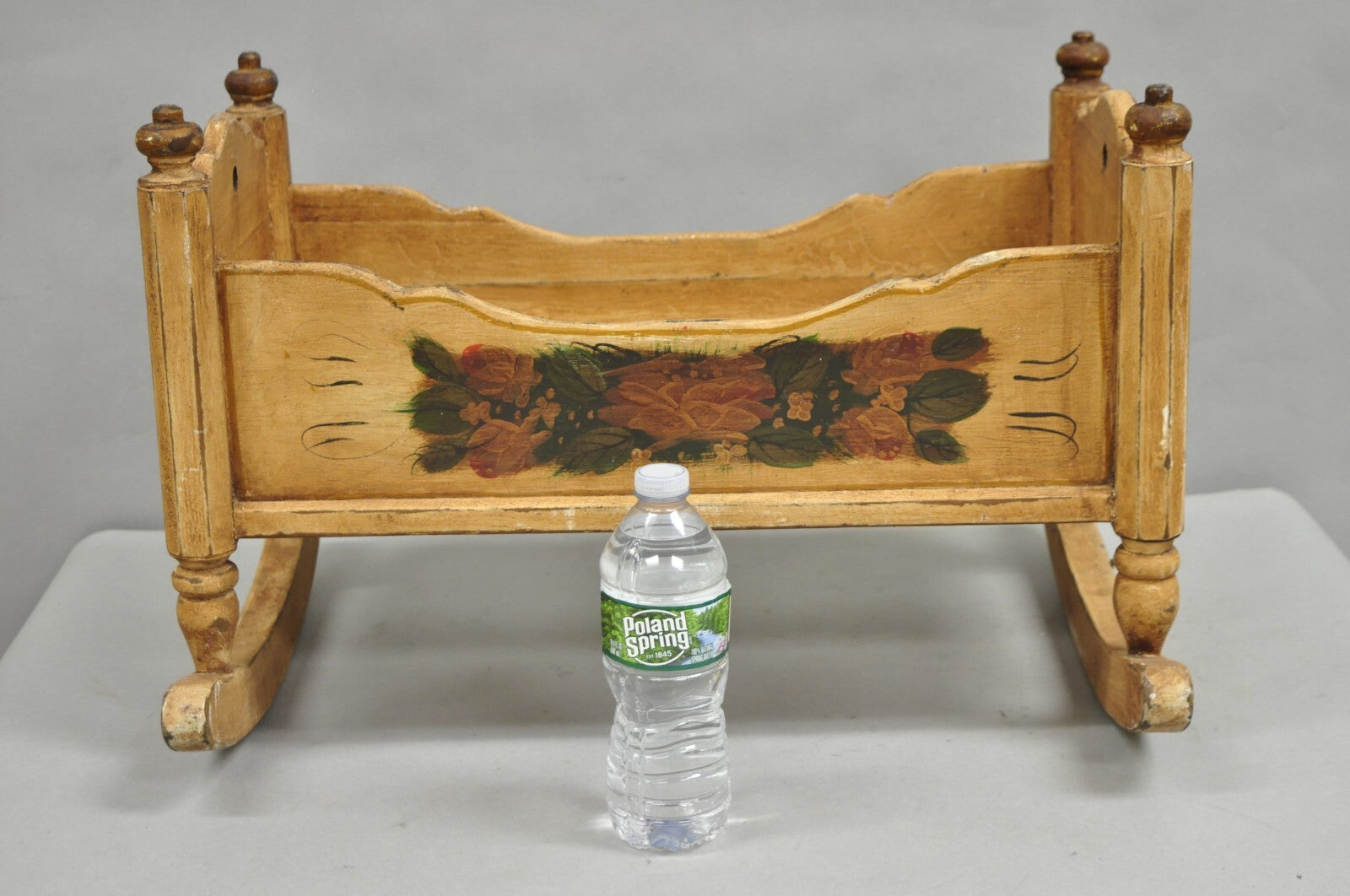 Antique Colonial Figural Painted "1820" Wooden Baby Doll Cradle