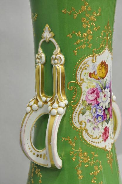 Antique Victorian Green Austrian Porcelain Hand Painted Flower French Table Lamp