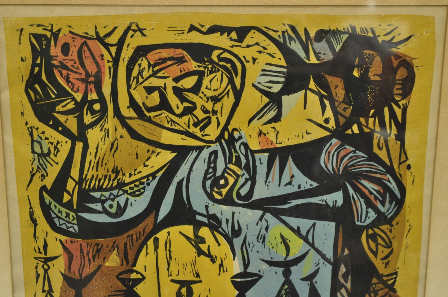 Vintage Irving Amen "Eve of the Sabbath" Woodblock Print Judaica Art, Signed