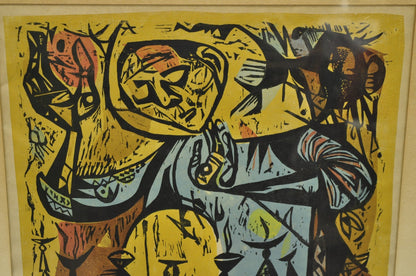 Vintage Irving Amen "Eve of the Sabbath" Woodblock Print Judaica Art, Signed