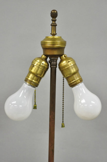 Antique French Country Reclaimed Harvest Carved Oak Wood Baluster Table Lamp