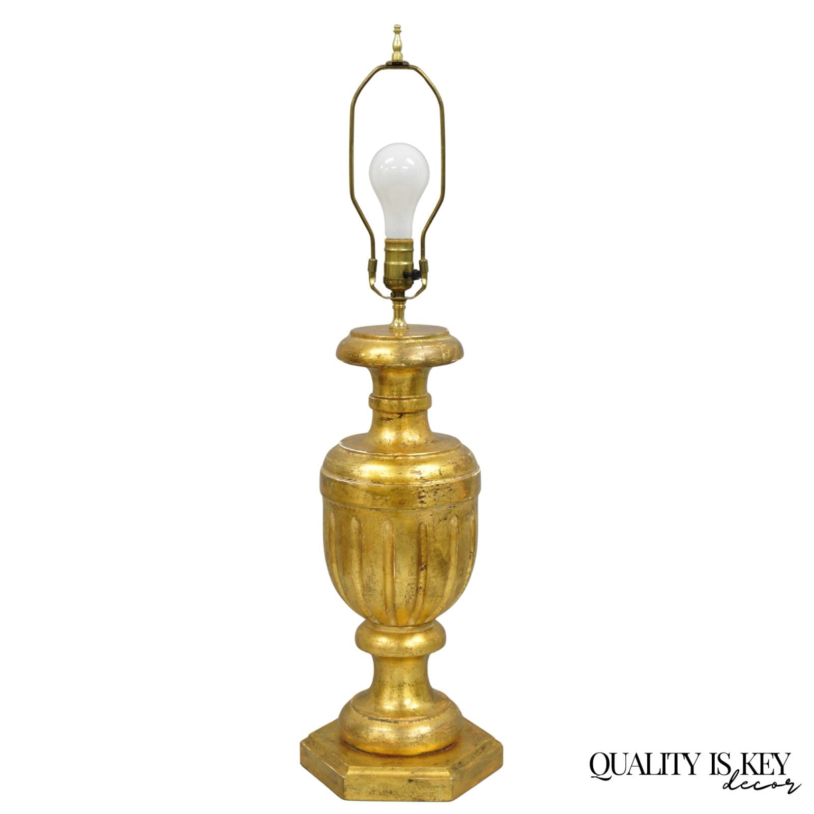 Vintage Italian Neoclassical Style Gold Giltwood Empire Urn Form Table Lamp