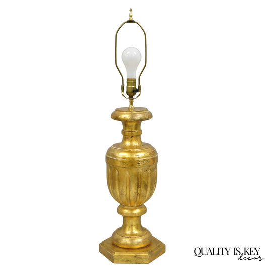Vintage Italian Neoclassical Style Gold Giltwood Empire Urn Form Table Lamp