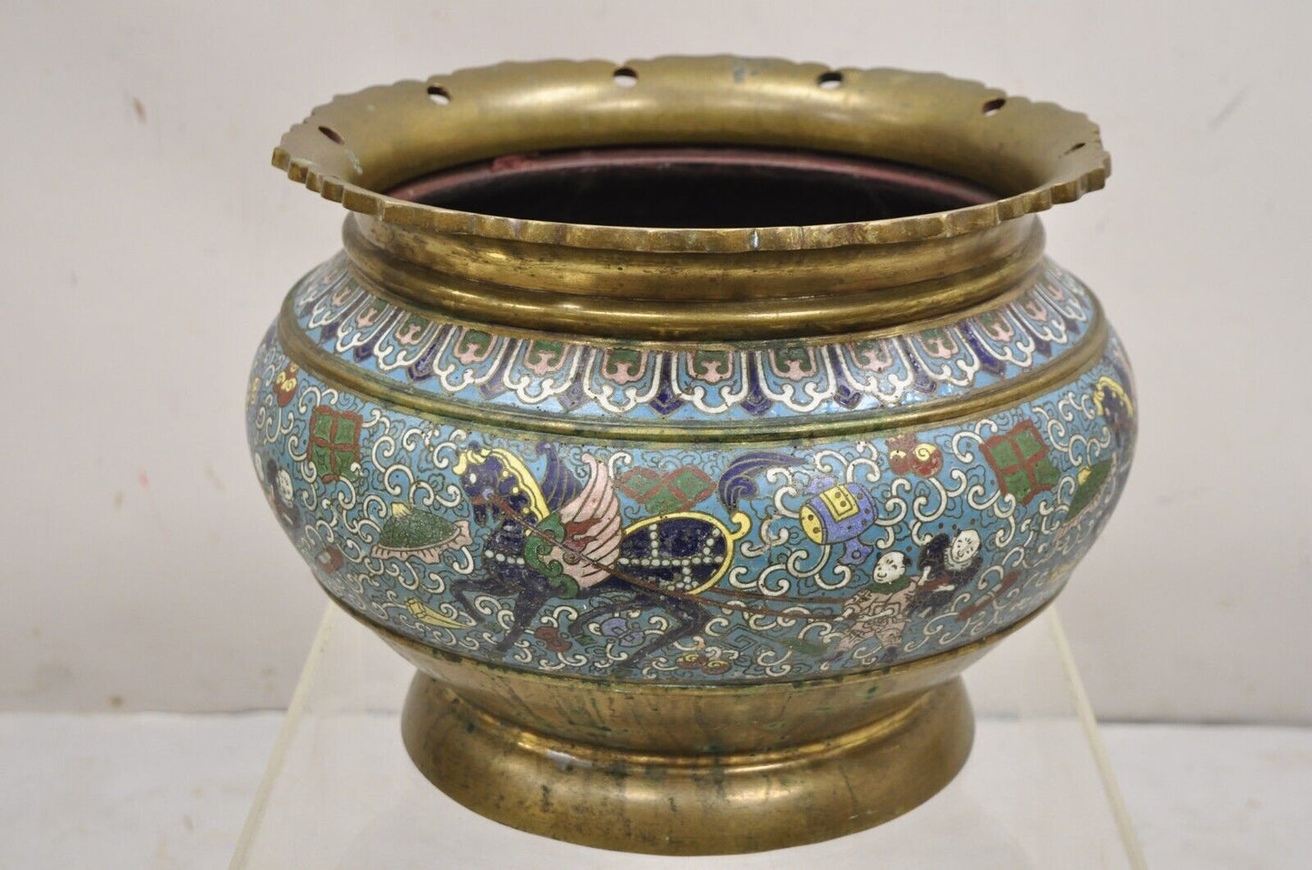 Japanese Meiji Style Cloisonné Champleve Enameled Bronze Jardiniere Planter Bowl