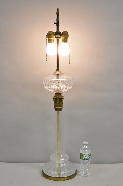 Antique Warren Kessler French Empire Crystal Glass Corinthian Column Table Lamp