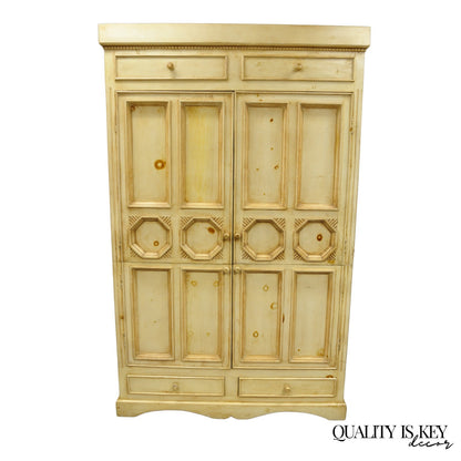 French Country Provincial Distressed Knotty Pine Wood 2 Part Cupboard Cabinet