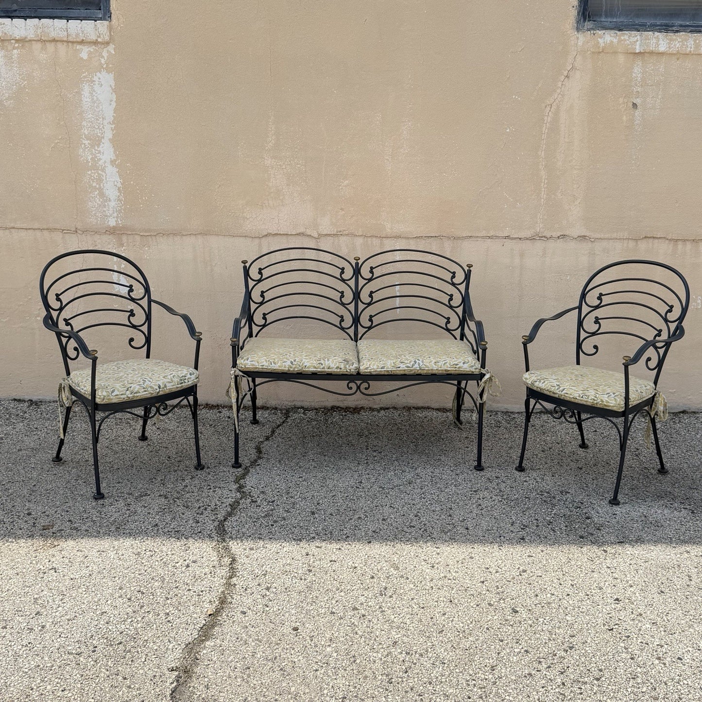 Contemporary Scrolling Wrought Iron Patio Loveseat & Arm Chair Set - 4 pcs