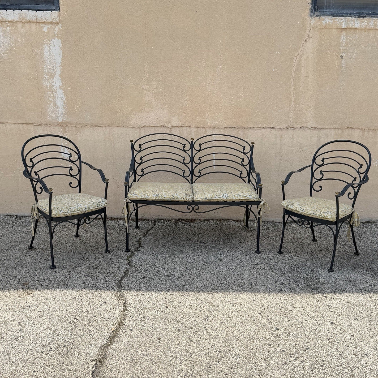 Contemporary Scrolling Wrought Iron Patio Loveseat & Arm Chair Set - 4 pcs