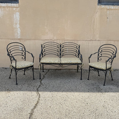 Contemporary Scrolling Wrought Iron Patio Loveseat & Arm Chair Set - 4 pcs