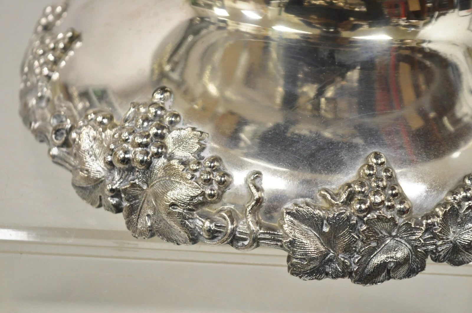 Vintage English Victorian Silver Plated Grapevine Pedestal Base Punch Bowl