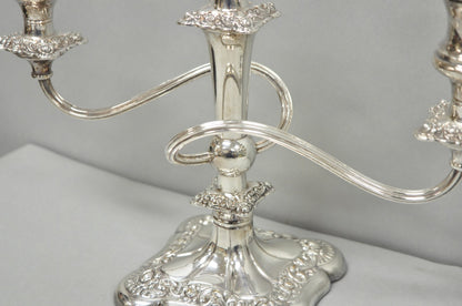 Antique E.G. Webster Victorian Silver Plated Scrolling 3 Arm Candelabra - a Pair