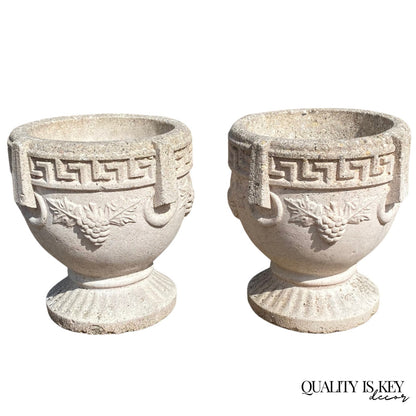 Vintage Greek Classical Style Concrete Greek Key Garden Flower Planter Pot, Pair