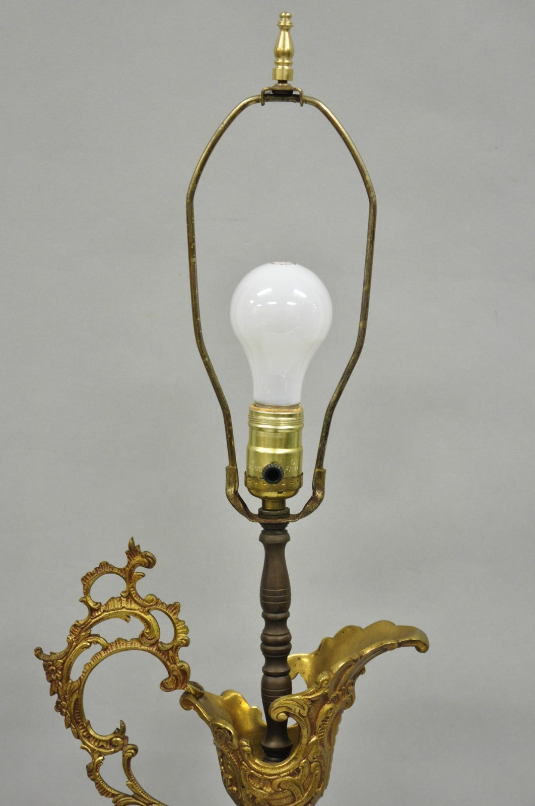 Vintage French Renaissance Style Painted Porcelain Urn Brass Ewer Table Lamp