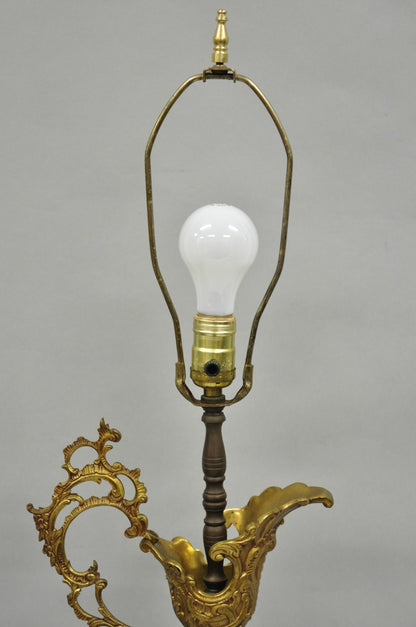 Vintage French Renaissance Style Painted Porcelain Urn Brass Ewer Table Lamp