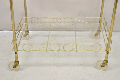 Vintage Mid Century Modern Gold Metal 2 Tier Rolling Bar Tea Cart Server