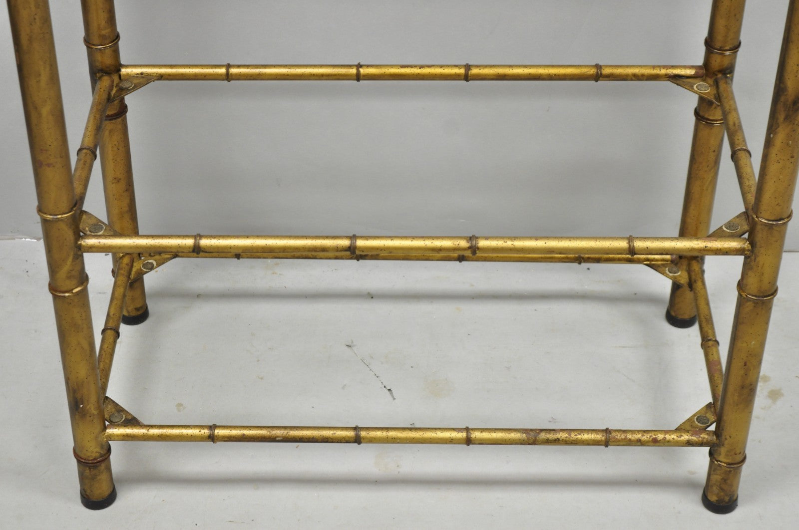 Vintage Hollywood Regency Gold Gilt Iron Metal Faux Bamboo Etagere Bookcase