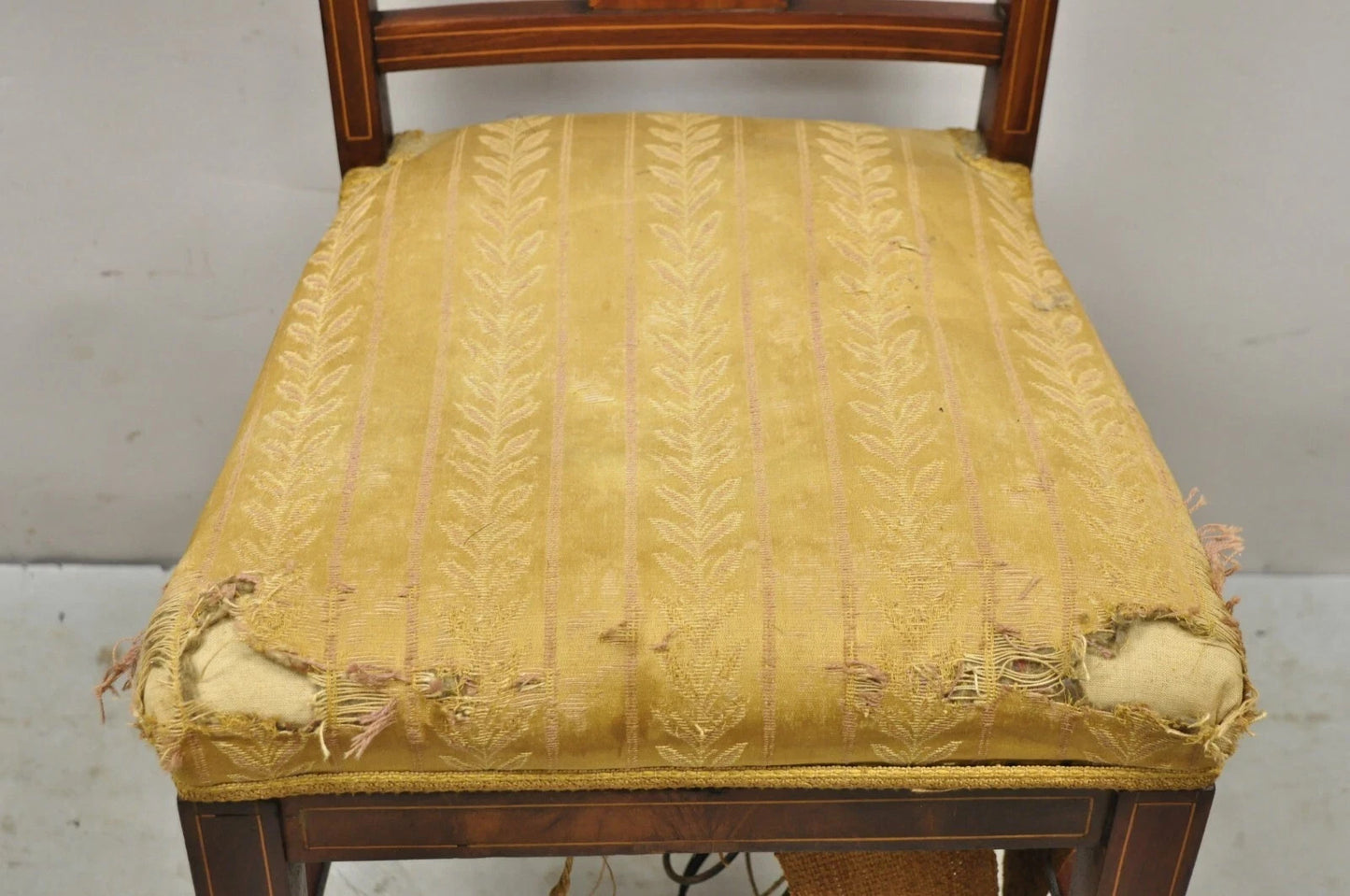 Antique Edwardian Mahogany Side Chair with Pencil and Pinwheel Inlay