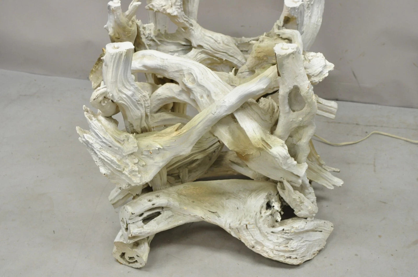 Vintage Mid Century Modern White Driftwood Kidney Glass Side Table Floor Lamp