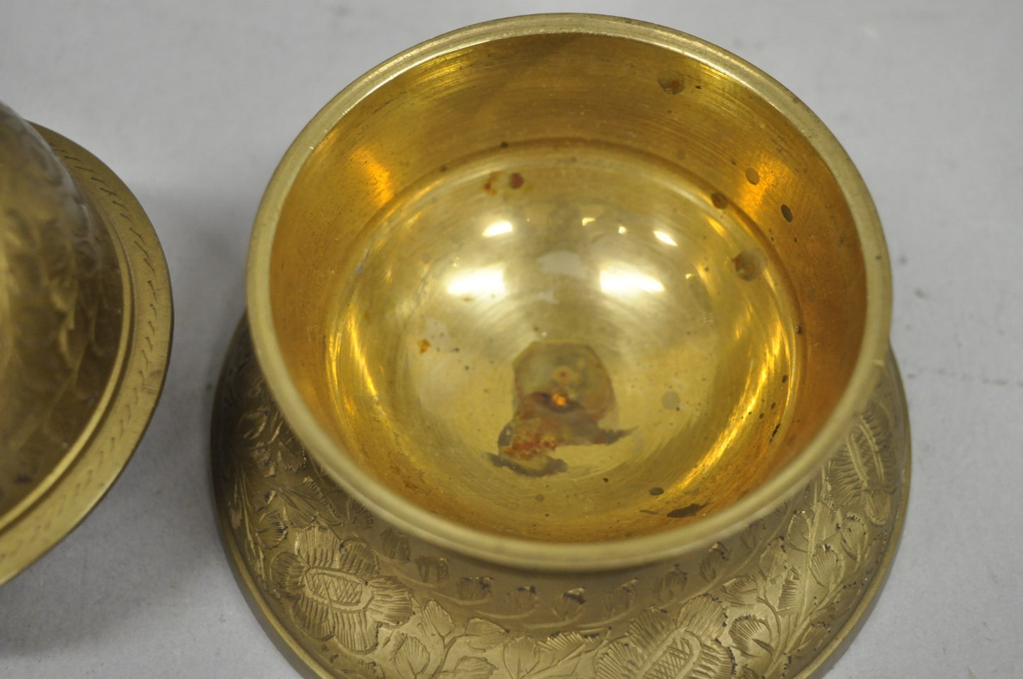 Vintage Anglo Indian Solid Brass Elephant Claw Engraved Dinner Bell on Stand