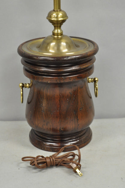 Vintage Frederick Cooper Colonial Style Solid Pine Wood Barrel Brass Table Lamp