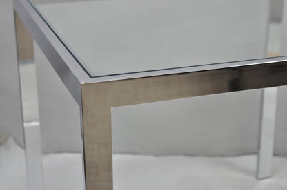 Mid Century Modern Polished Chrome Glass Top Square Occasional Side End Table