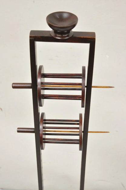 Antique American Primitive Mahogany Handmade Wool Winder Spool Thread Stand