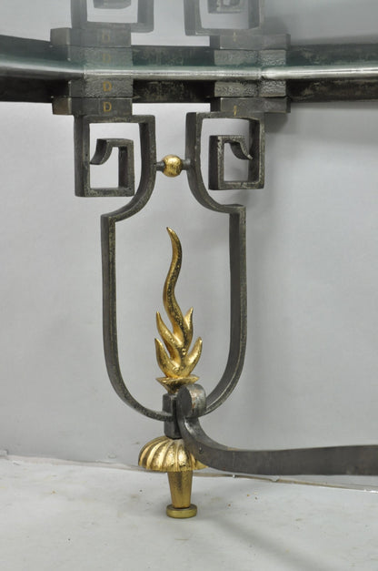 Vintage French Neoclassical Large Wrought Iron & Glass "Flame" Coffee Table