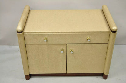 Ernest C Masi Gold Raffia Art Deco Style Bedside Cabinet Table Nightstand Chest