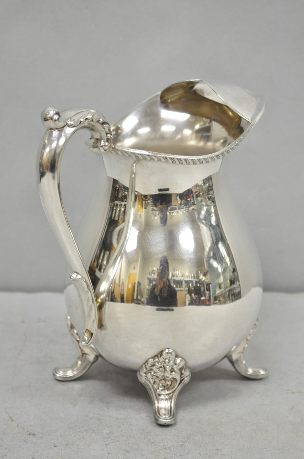 Vintage Bristol by Poole Silver Plated Bulbous Footed Ice Lip Water Pitcher